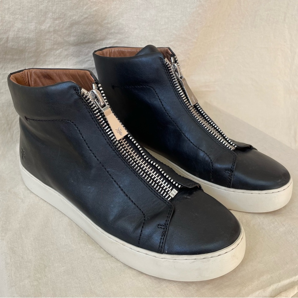 FRYE Lena Women’s Size 10 High Top Sneaker Black Leather Zip Moto 3471328 - Picture 2 of 8